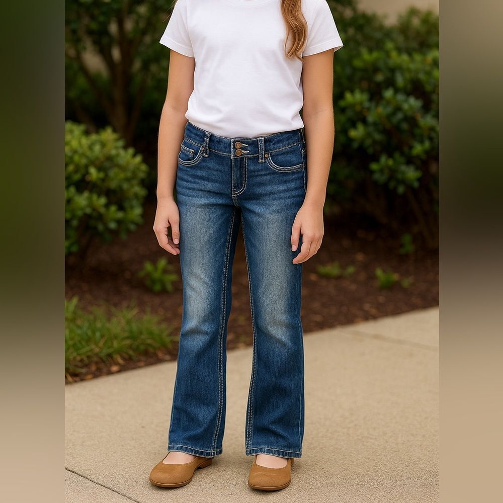 Faded Glory Girls Bootcut Jeans 7 Embroidered Back Pockets Adjustable Waist